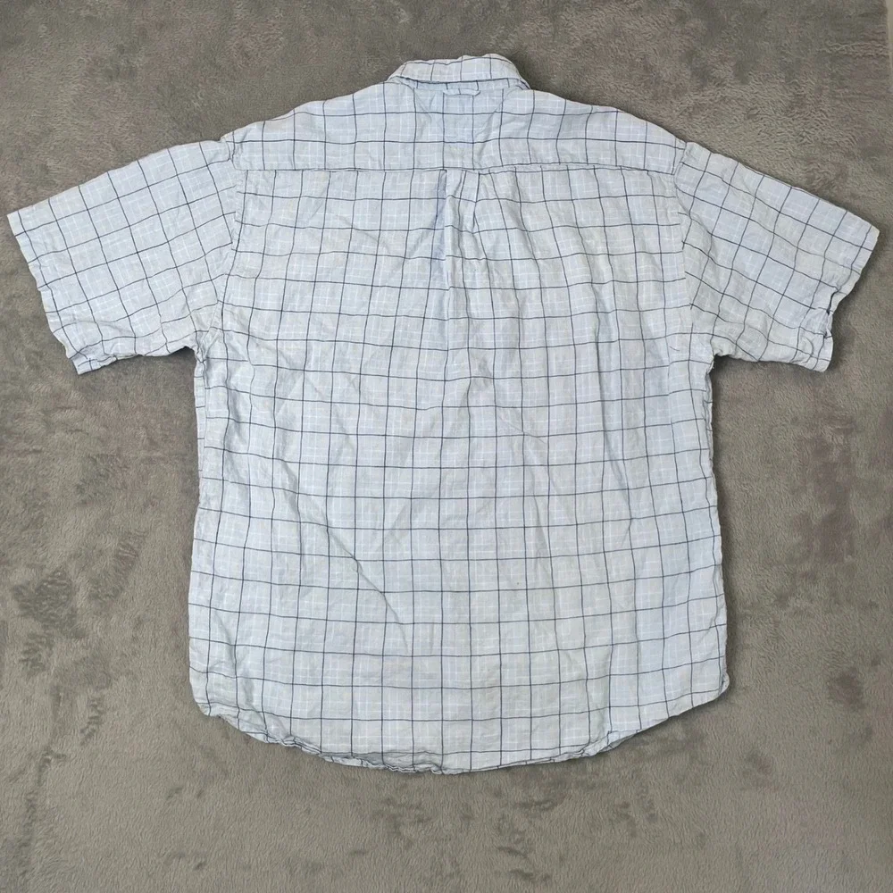 Tommy Hilfiger 100% Linen Button Down Mens Large Blue‎ Shirt Golf Summer Preppy